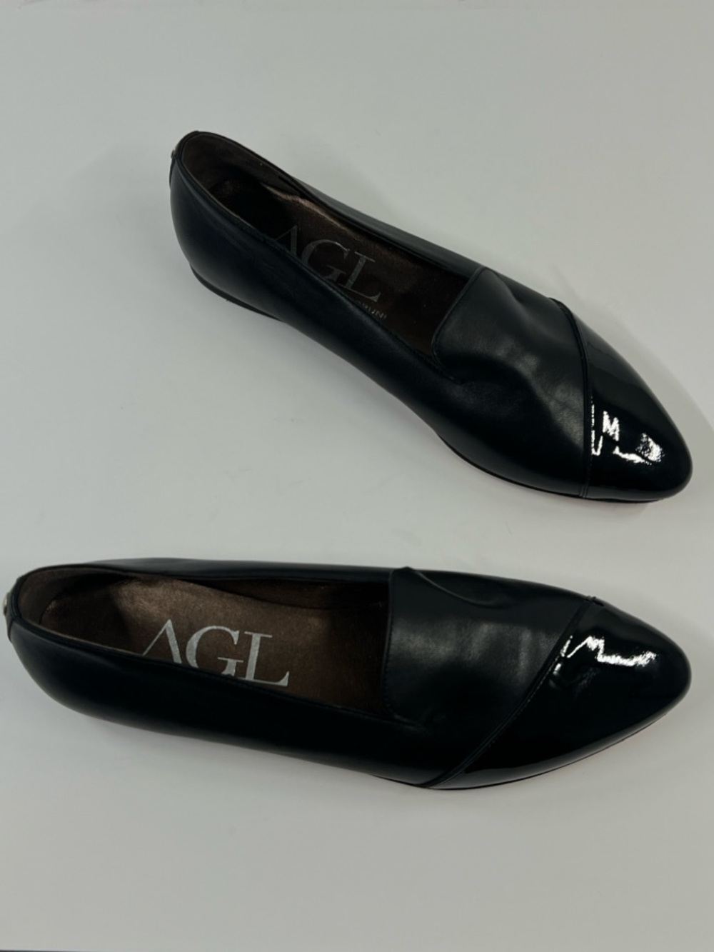 AGL Womens 38 1/2 Made In Italy Black Slip in Leather Ballerina Flats
